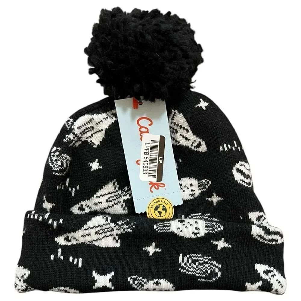 NEW Cat & Jack Toddler Rocket Black White Beanie 2T-5T